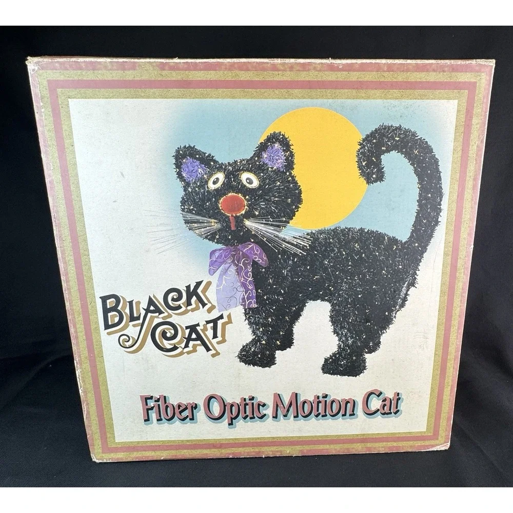 Vintage Halloween Black Cat Fiber Optic Motion Decor Animation /Light Box